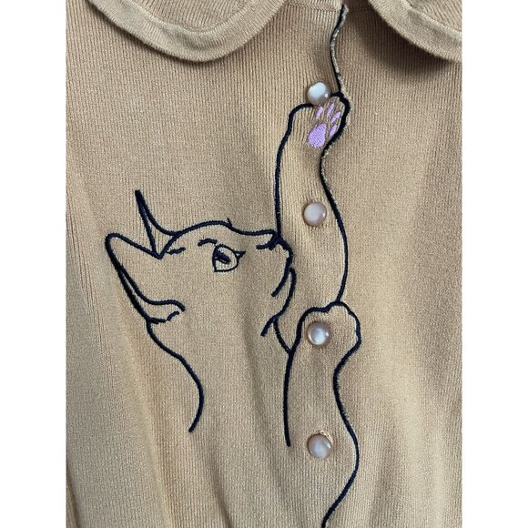 Banned Retro Ladies Cat Kitten Cardigan XL Used Yellow Gold - Picture 2 of 5